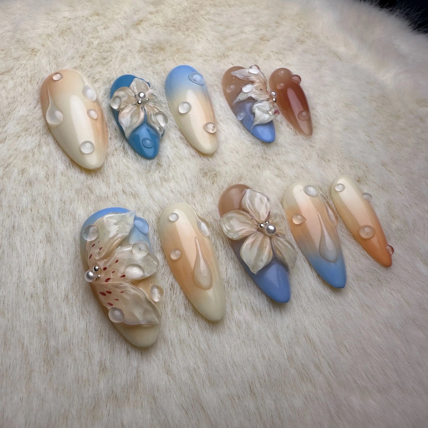 Xiguranail 3D petals nails, gel press on nails, gel nails, french tips, french nails, acrylic nails