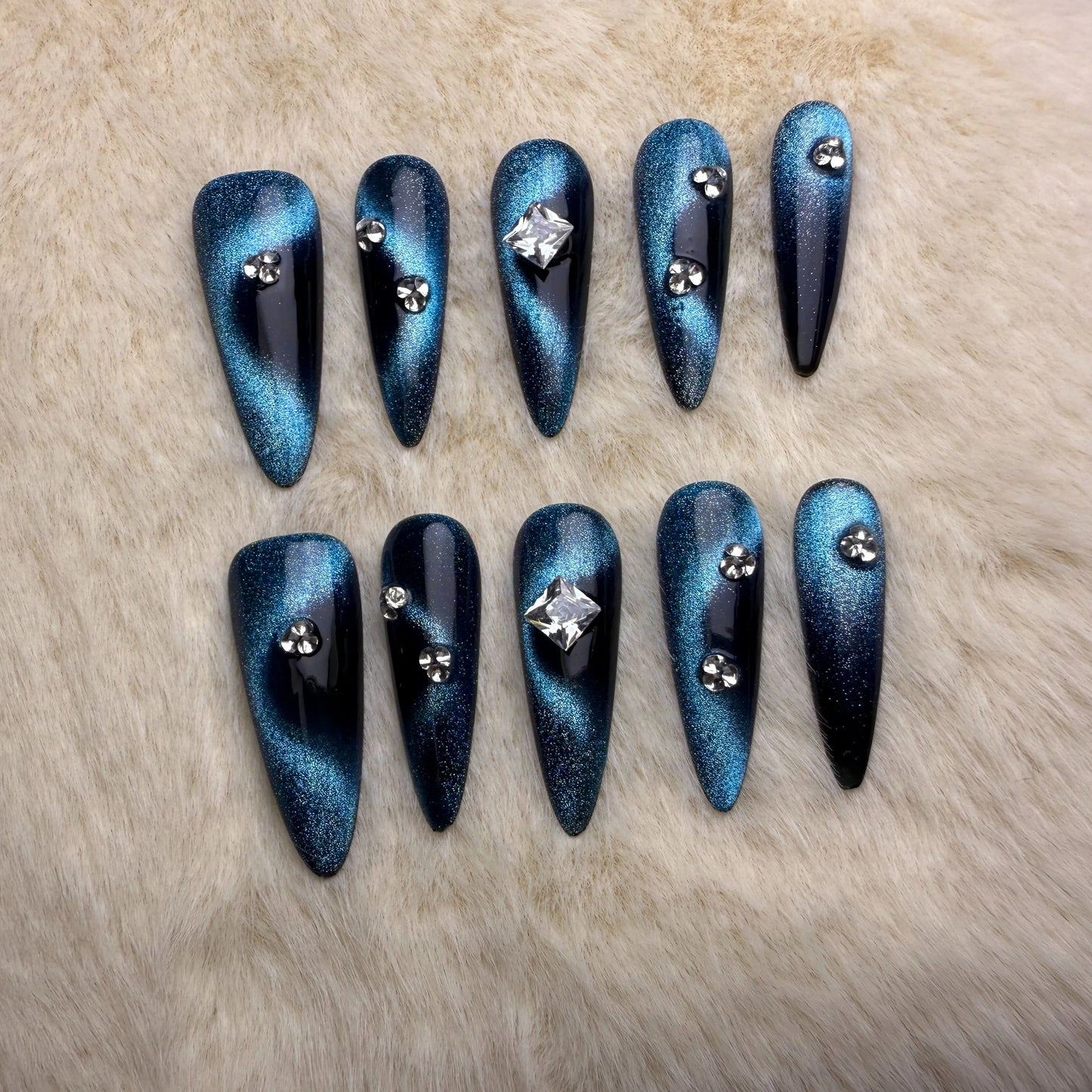 Xiguranail Blue press on nails, diamonds nails, handmade nail art,acrylic nails, french tips nails