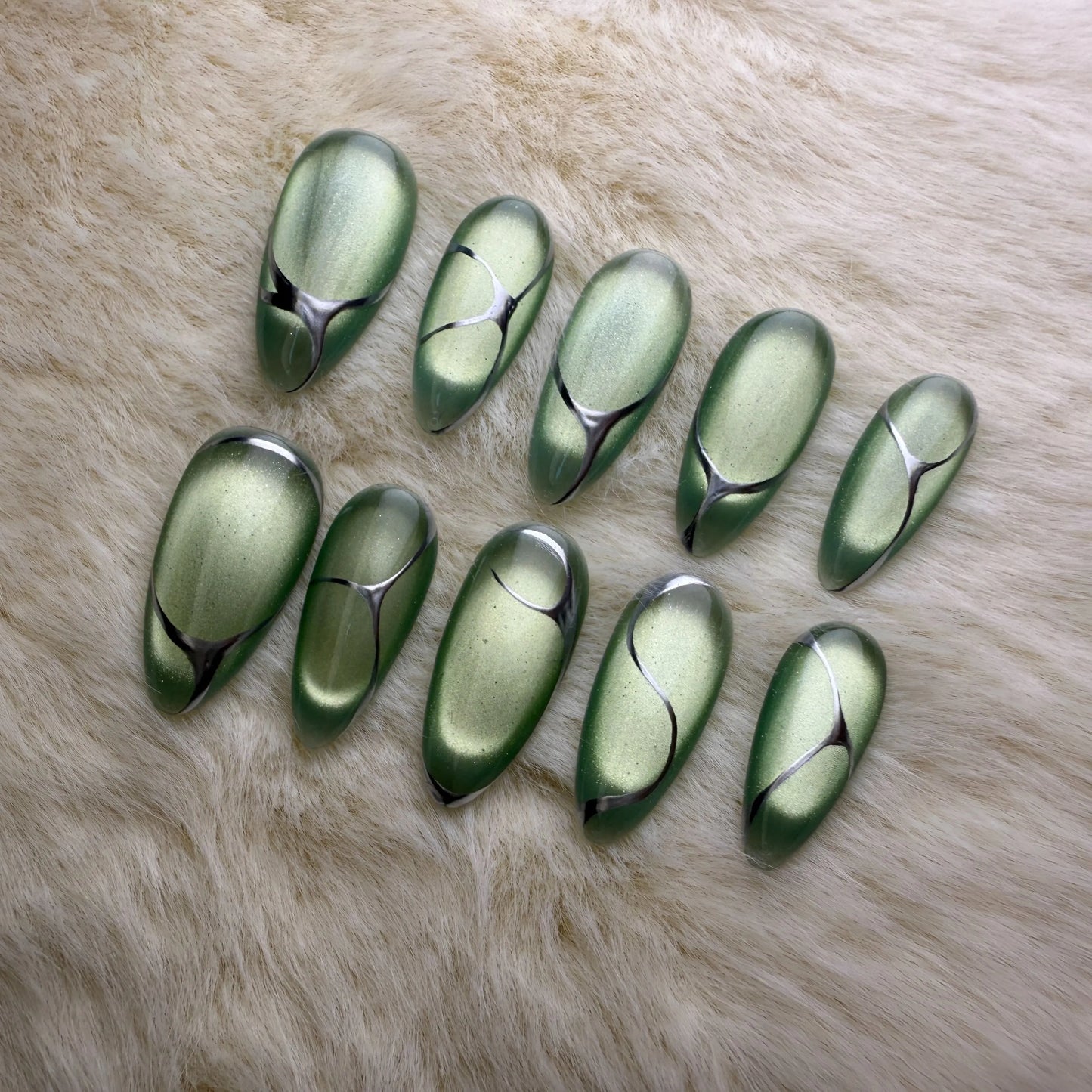 Xiguranail, Cat eyes nails, press on nails, french tips, reusable press on nails, gel nail art