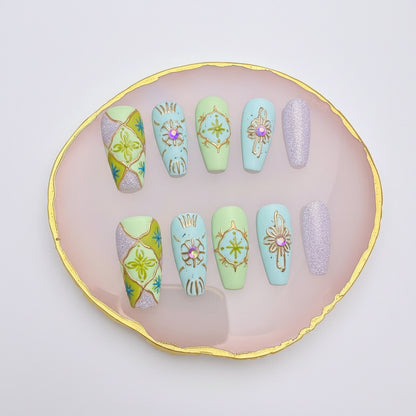 Xiguranail, Handmade press on nails, 3D nail art, blue false nails, reusable press ons, french tip nails, gel nails, acrylic nails