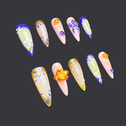 Xiguranail press on nails, 3D petals  press on nails, reusable nails, coffin false nails, custom press on nails, handmade nail art