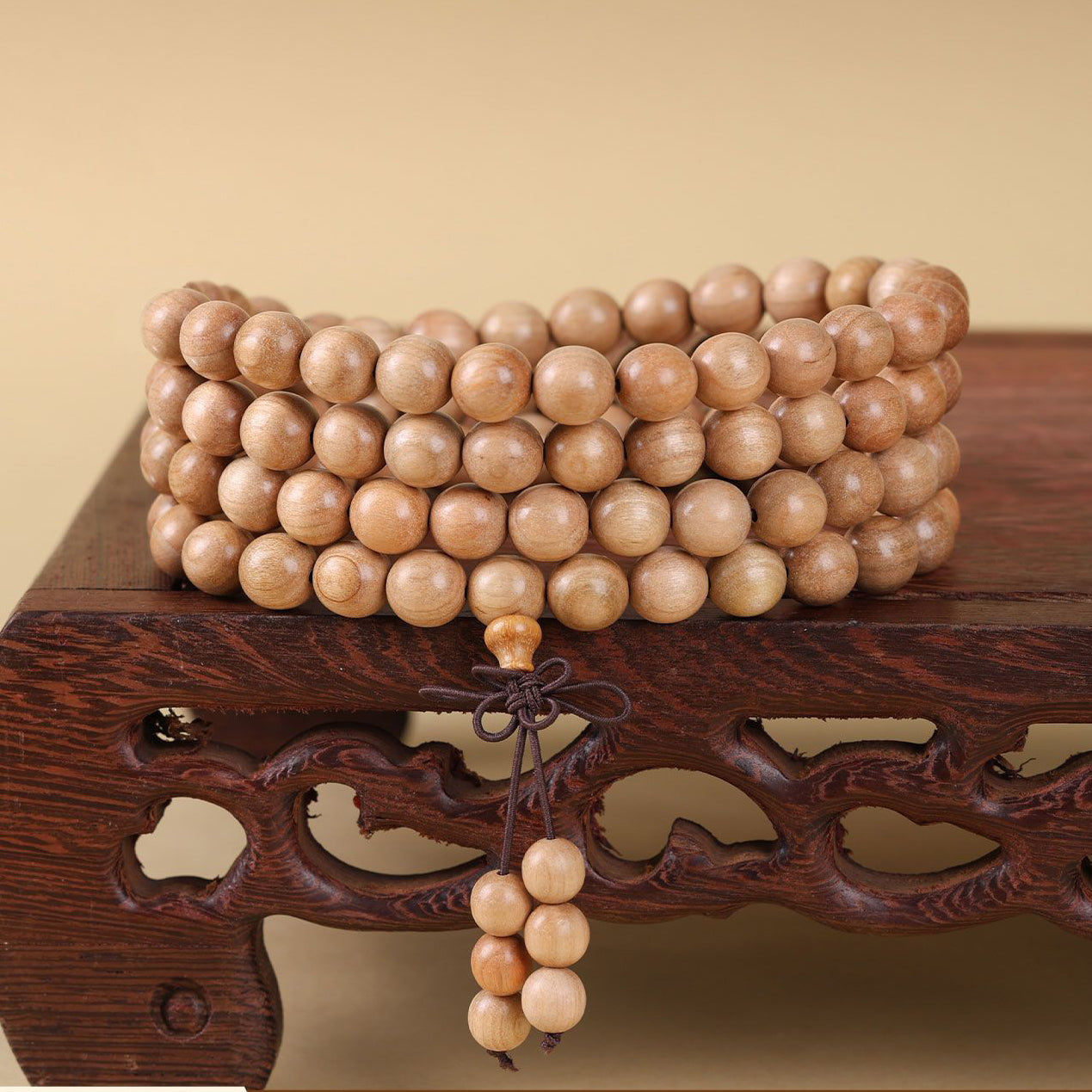 Xigura Patina handcrafted sandalwood wood bracelet, scale and proportion view for a warm, quiet home.