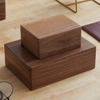 Xigura Patina handcrafted black walnut storage box, natural grain detail for a warm, quiet home.