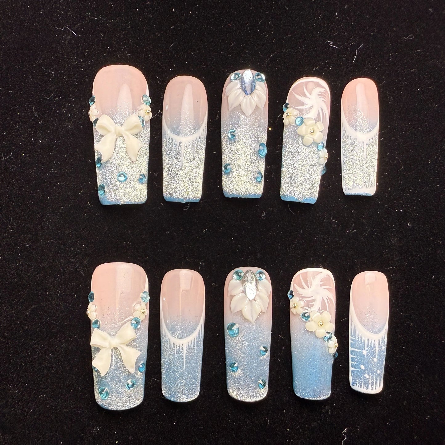 Xiguranail Pink Bow nails, 3D press on nails, reusable nails,coffin false nails, custom press on nails
