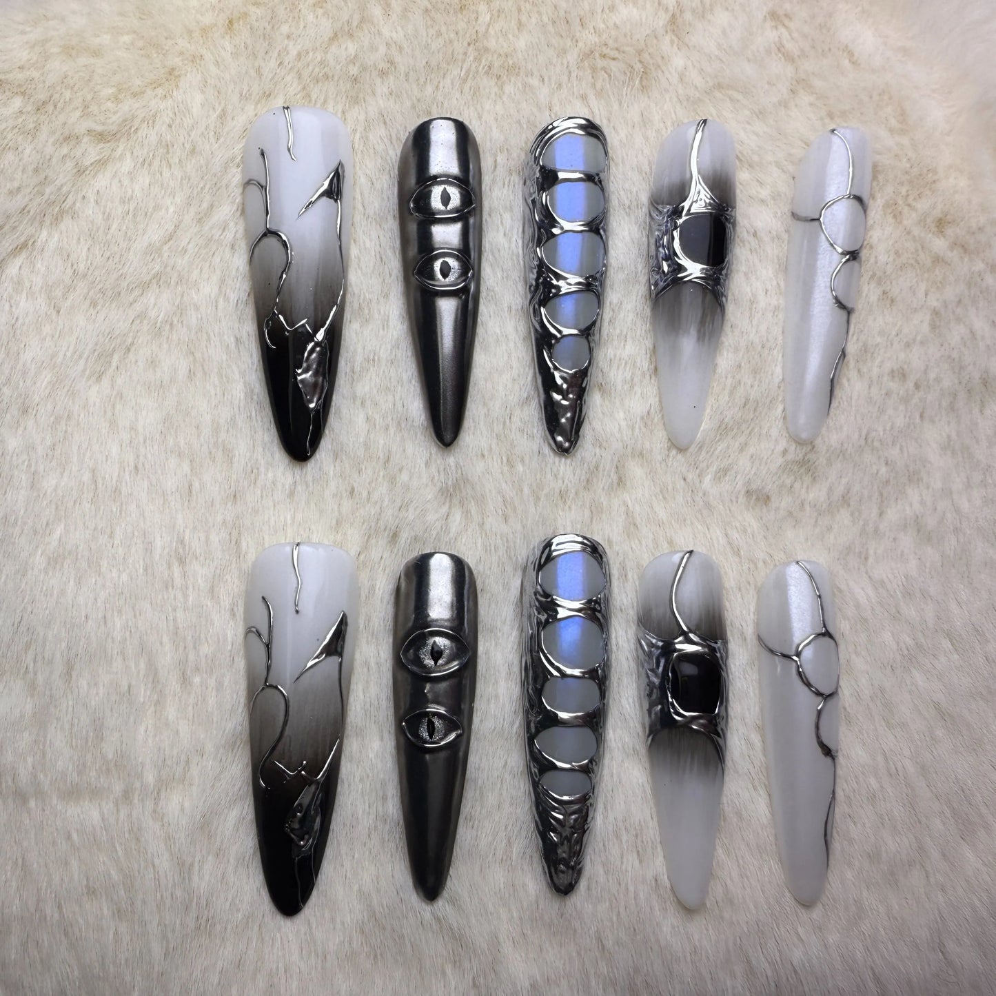 Xiguranail Black eyes nails, gel press on nails, 3D handmade nail art, frech tips,frech nails