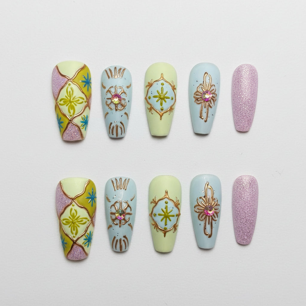 Xiguranail, Handmade press on nails, 3D nail art, blue false nails, reusable press ons, french tip nails, gel nails, acrylic nails