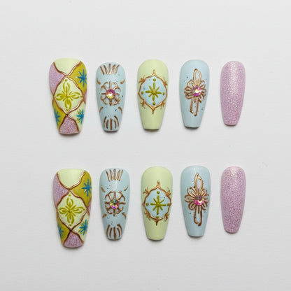 Xiguranail, Handmade press on nails, 3D nail art, blue false nails, reusable press ons, french tip nails, gel nails, acrylic nails