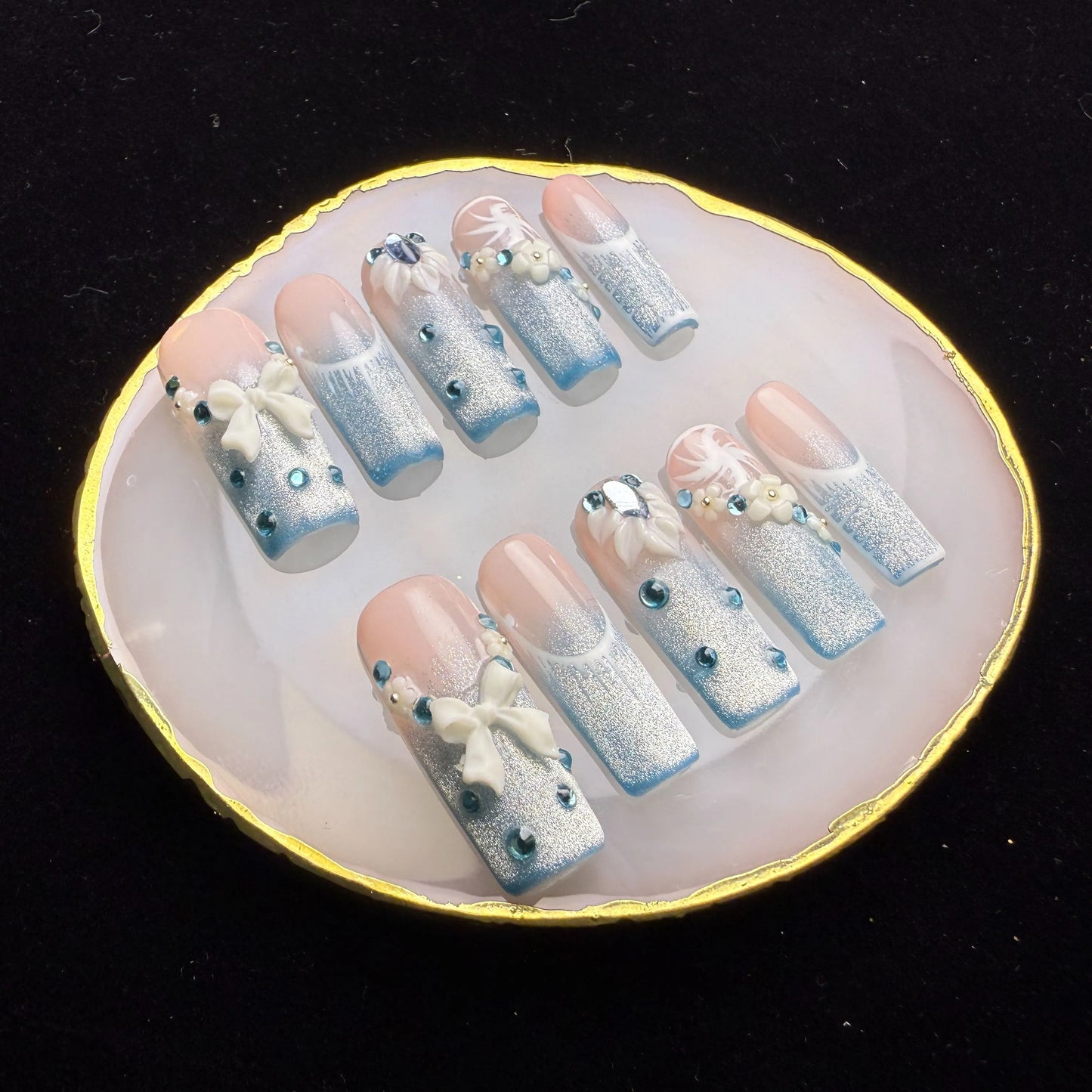 Xiguranail Pink Bow nails, 3D press on nails, reusable nails,coffin false nails, custom press on nails