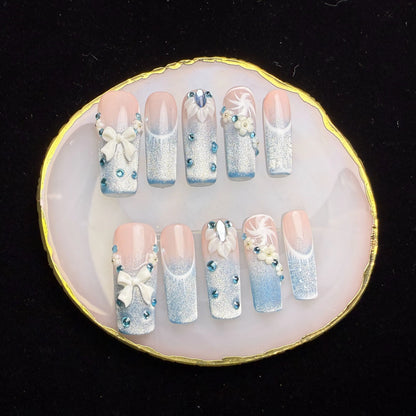 Xiguranail Pink Bow nails, 3D press on nails, reusable nails,coffin false nails, custom press on nails