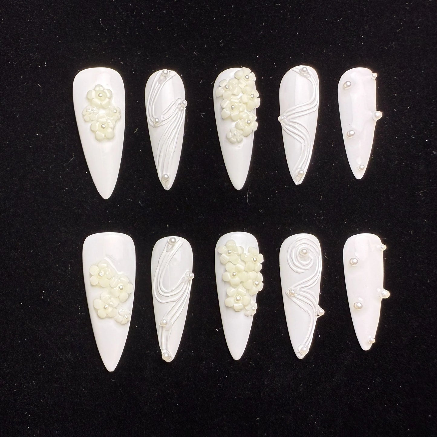 Xiguranail, White 3D petals nail art, girl handmade press on nails, stiletto nails, false nails, french tips, reusable press on nails