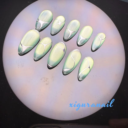 Xiguranail, Cat eyes nails, press on nails, french tips, reusable press on nails, gel nail art