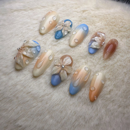 Xiguranail 3D petals nails, gel press on nails, gel nails, french tips, french nails, acrylic nails