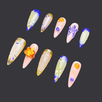 Xiguranail press on nails, 3D petals  press on nails, reusable nails, coffin false nails, custom press on nails, handmade nail art