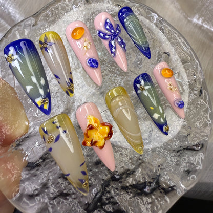 Xiguranail 3D Petals nails, french tip nails, handmade false nails, gel press on nails, french nails, french tip nails