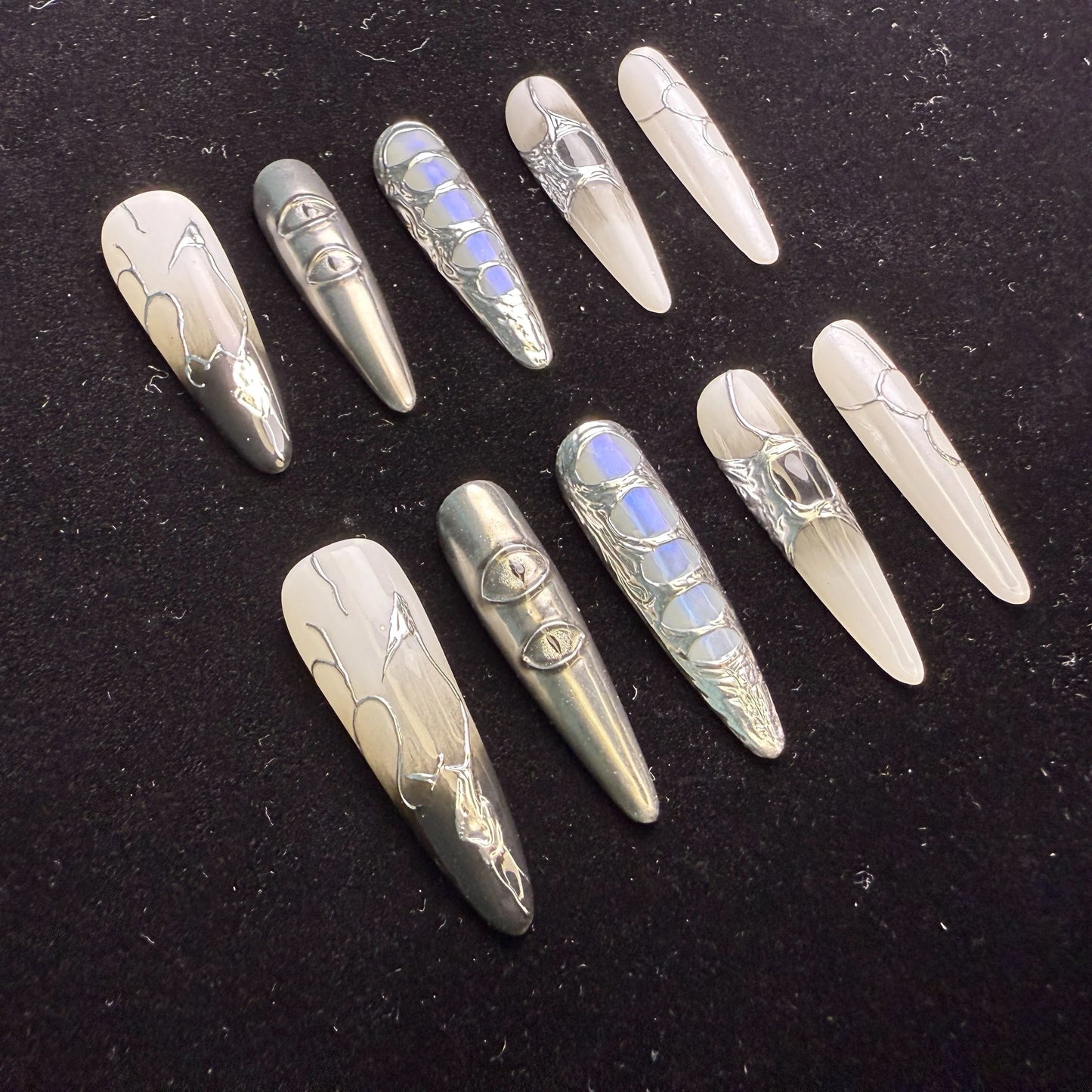 Xiguranail Black eyes nails, gel press on nails, 3D handmade nail art, frech tips,frech nails