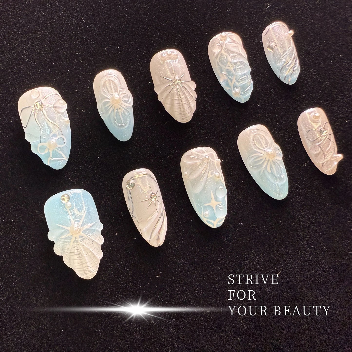 Xiguranail Blue press on nails, french tips, french tip nails, handmade gel nails, acrylic nails