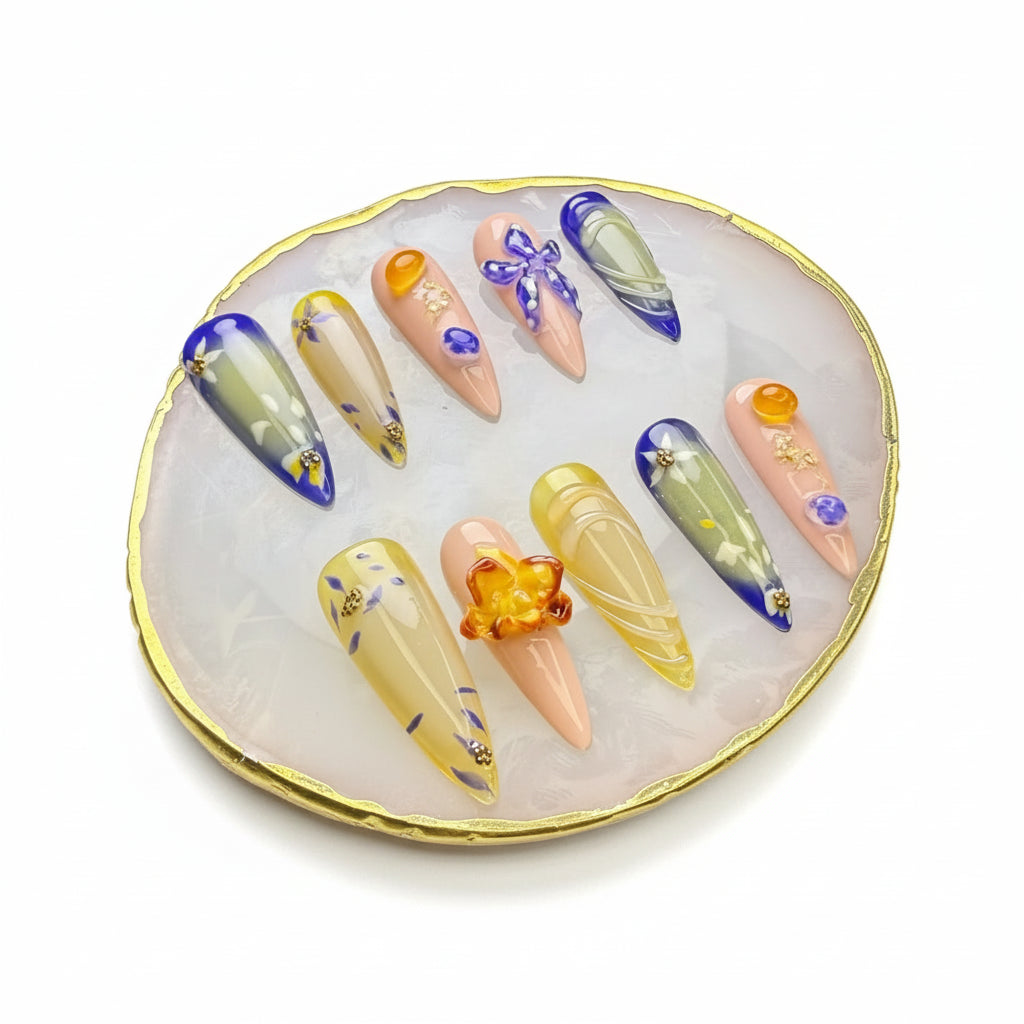 Xiguranail press on nails, 3D petals  press on nails, reusable nails, coffin false nails, custom press on nails, handmade nail art