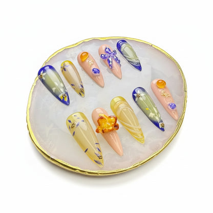 Xiguranail press on nails, 3D petals  press on nails, reusable nails, coffin false nails, custom press on nails, handmade nail art