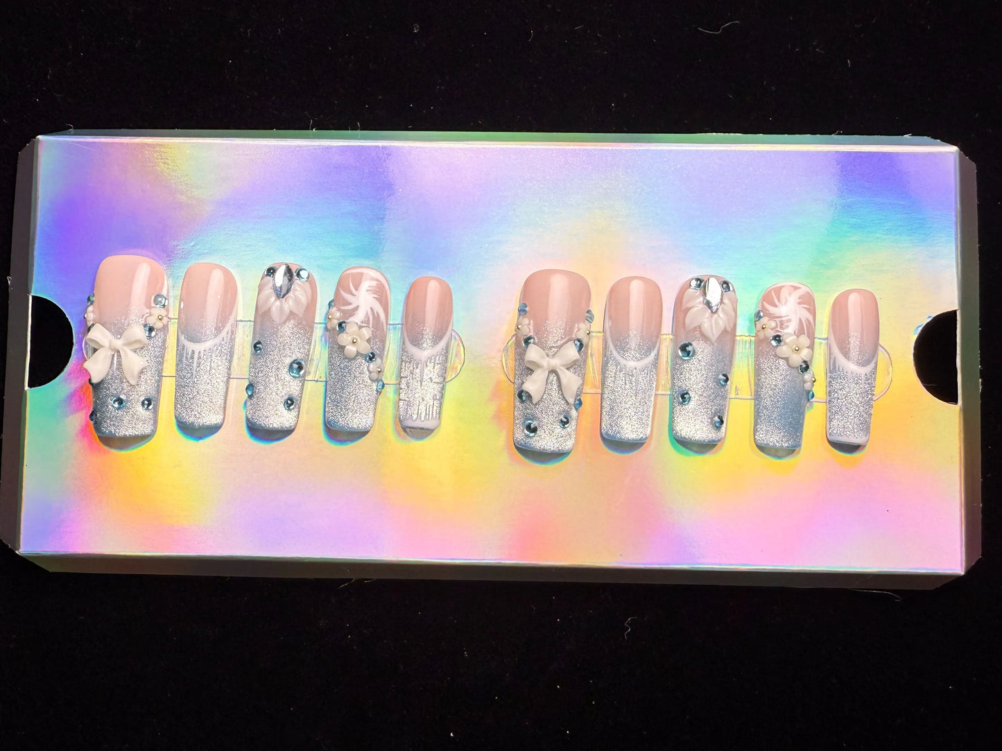 Xiguranail Pink Bow nails, 3D press on nails, reusable nails,coffin false nails, custom press on nails