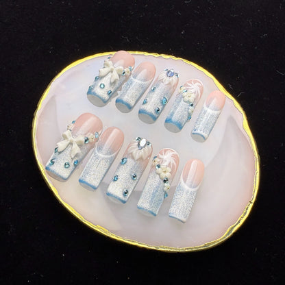 Xiguranail Pink Bow nails, 3D press on nails, reusable nails,coffin false nails, custom press on nails