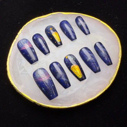 Xiguranail Blue nail art, handmade gel press on nails, girl false nail, acrylic nails, fench tips, french nails