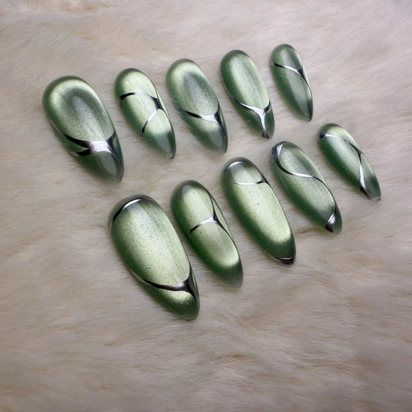 Xiguranail, Cat eyes nails, press on nails, french tips, reusable press on nails, gel nail art