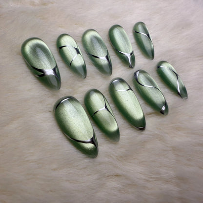 Xiguranail, Cat eyes nails, press on nails, french tips, reusable press on nails, gel nail art