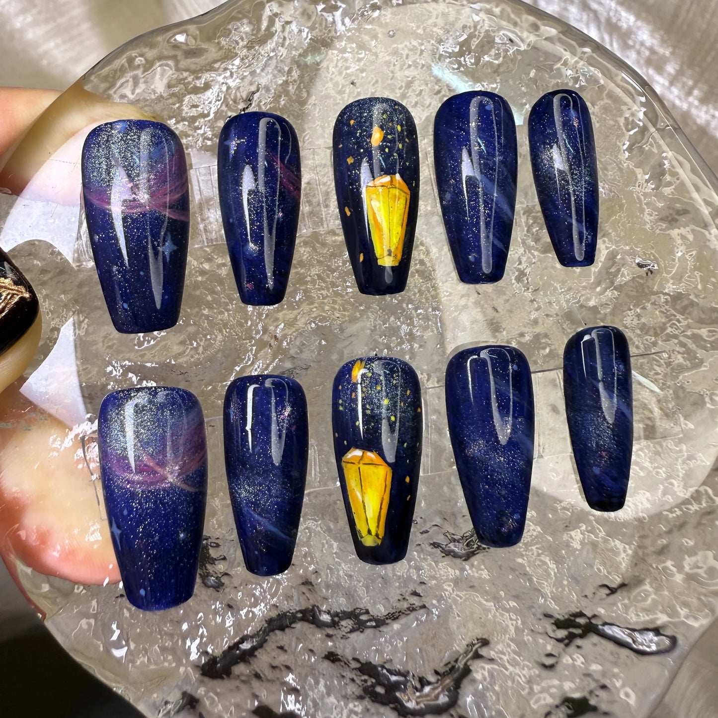 Xiguranail Blue nail art, handmade gel press on nails, girl false nail, acrylic nails, fench tips, french nails