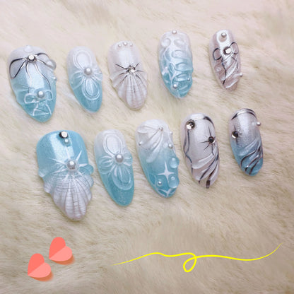 Xiguranail Blue press on nails, french tips, french tip nails, handmade gel nails, acrylic nails