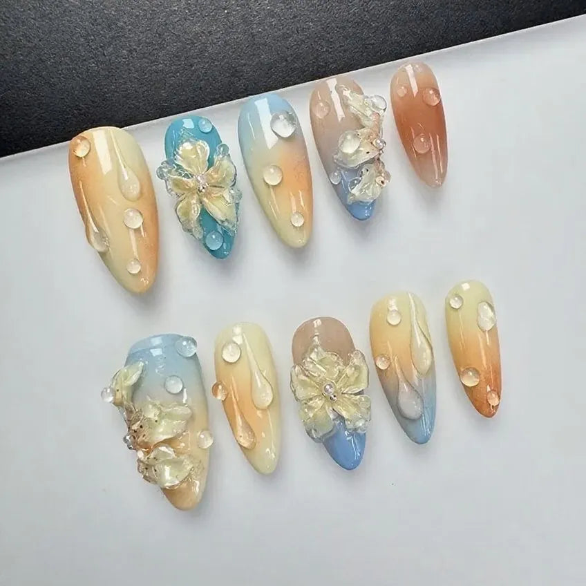 Xiguranail 3D petals nails, gel press on nails, gel nails, french tips, french nails, acrylic nails