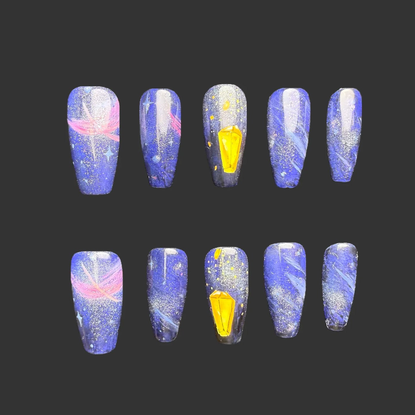 Xiguranail Blue nail art, handmade gel press on nails, girl false nail, acrylic nails, fench tips, french nails