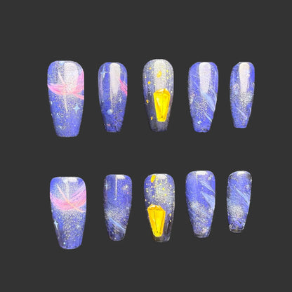 Xiguranail Blue nail art, handmade gel press on nails, girl false nail, acrylic nails, fench tips, french nails