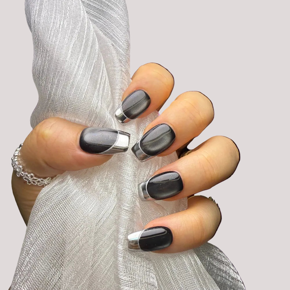 Xiguranail, cat eyes press on nails, handmade nail art, black short nails