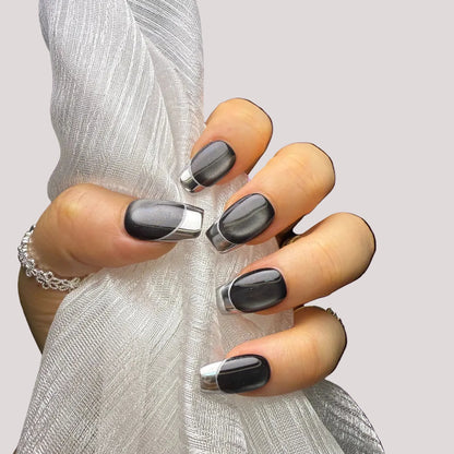 Xiguranail, cat eyes press on nails, handmade nail art, black short nails