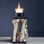 Xigura Patina handcrafted solid wood candle holder, main view in soft natural light for a warm, quiet home.