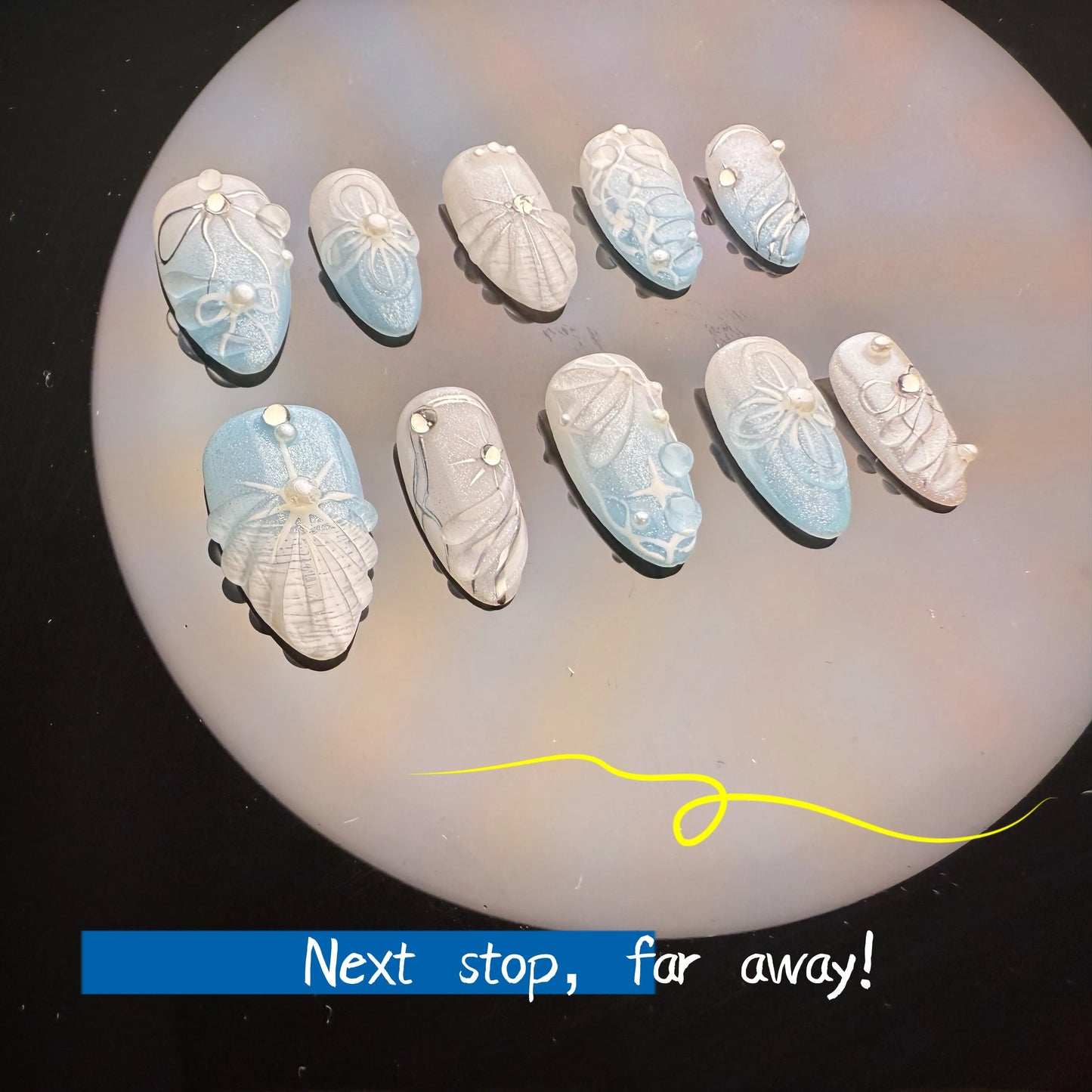 Xiguranail Blue press on nails, french tips, french tip nails, handmade gel nails, acrylic nails