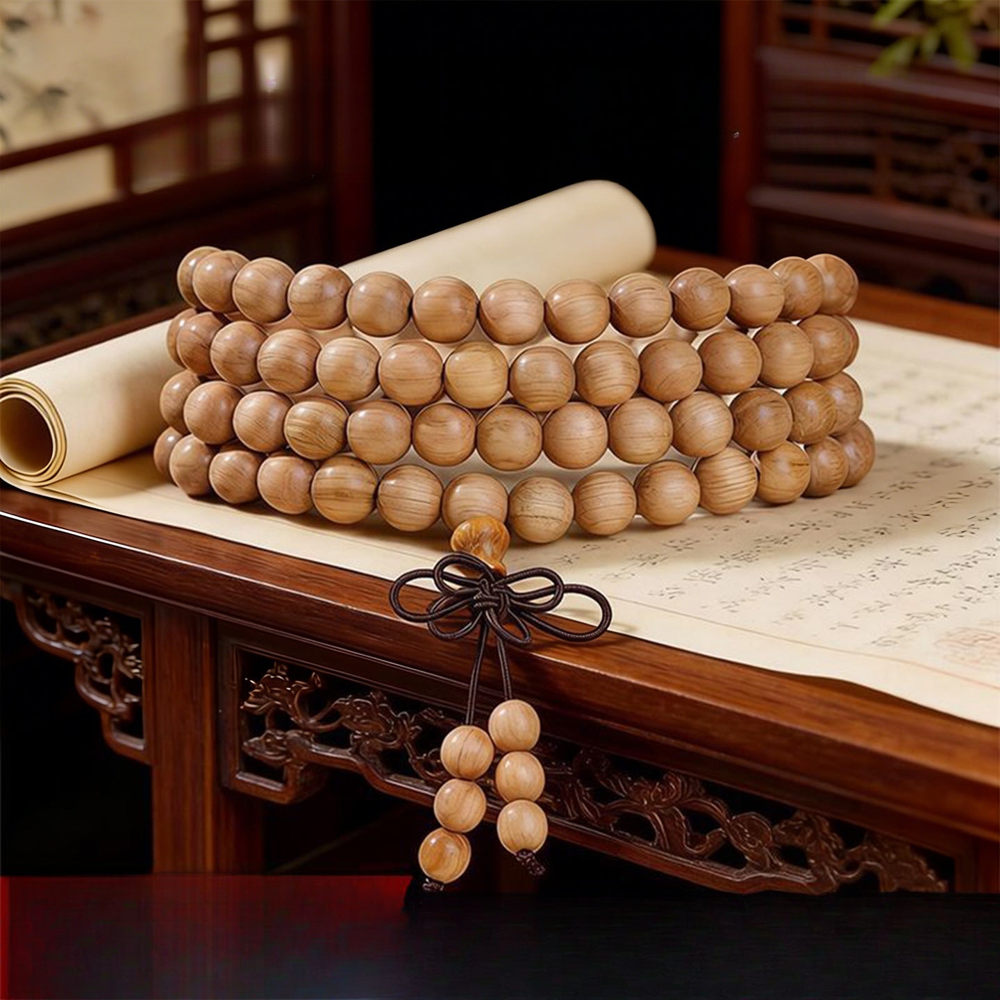 Xigura Patina handcrafted sandalwood wood bracelet, main view in soft natural light for a warm, quiet home.