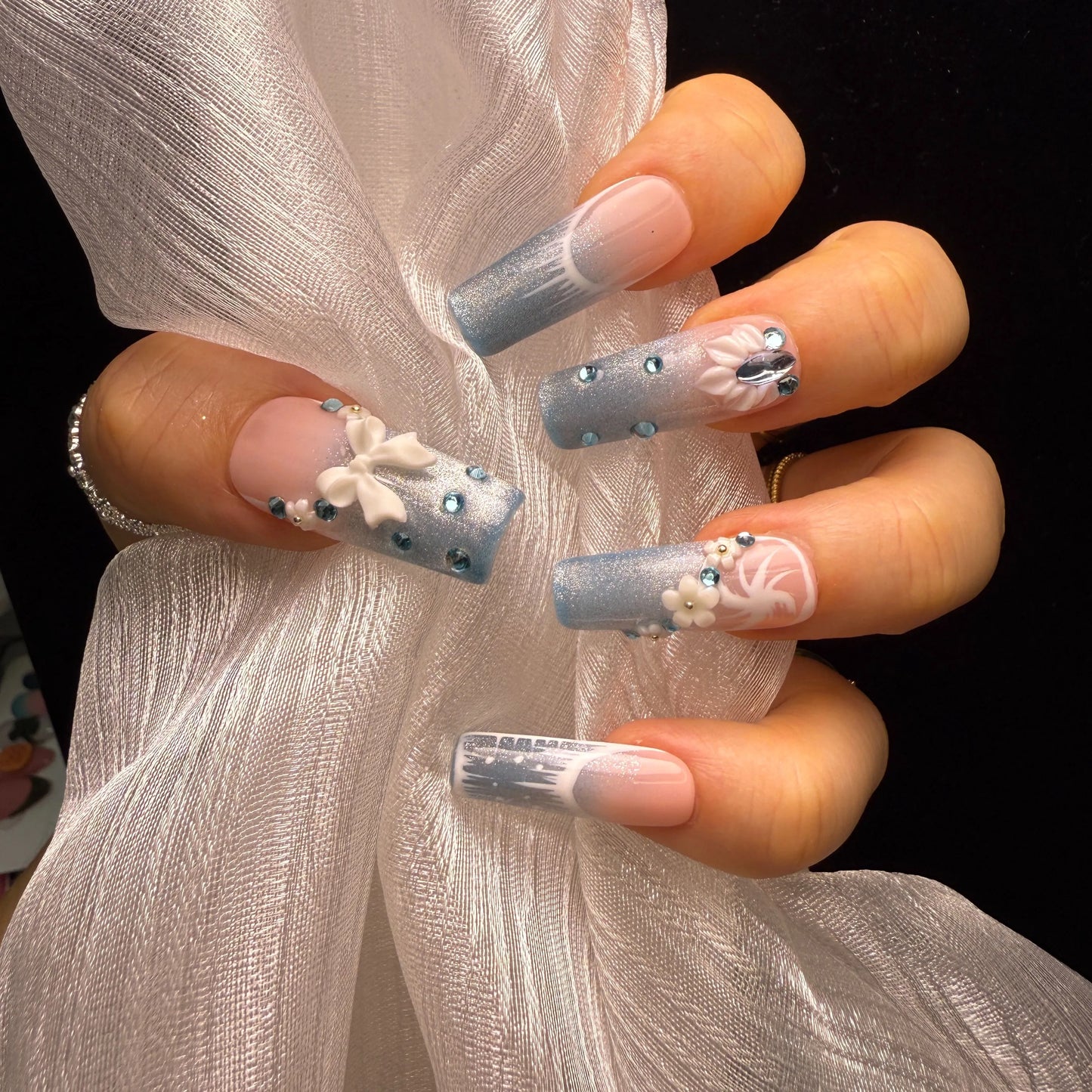 Xiguranail Pink Bow nails, 3D press on nails, reusable nails,coffin false nails, custom press on nails