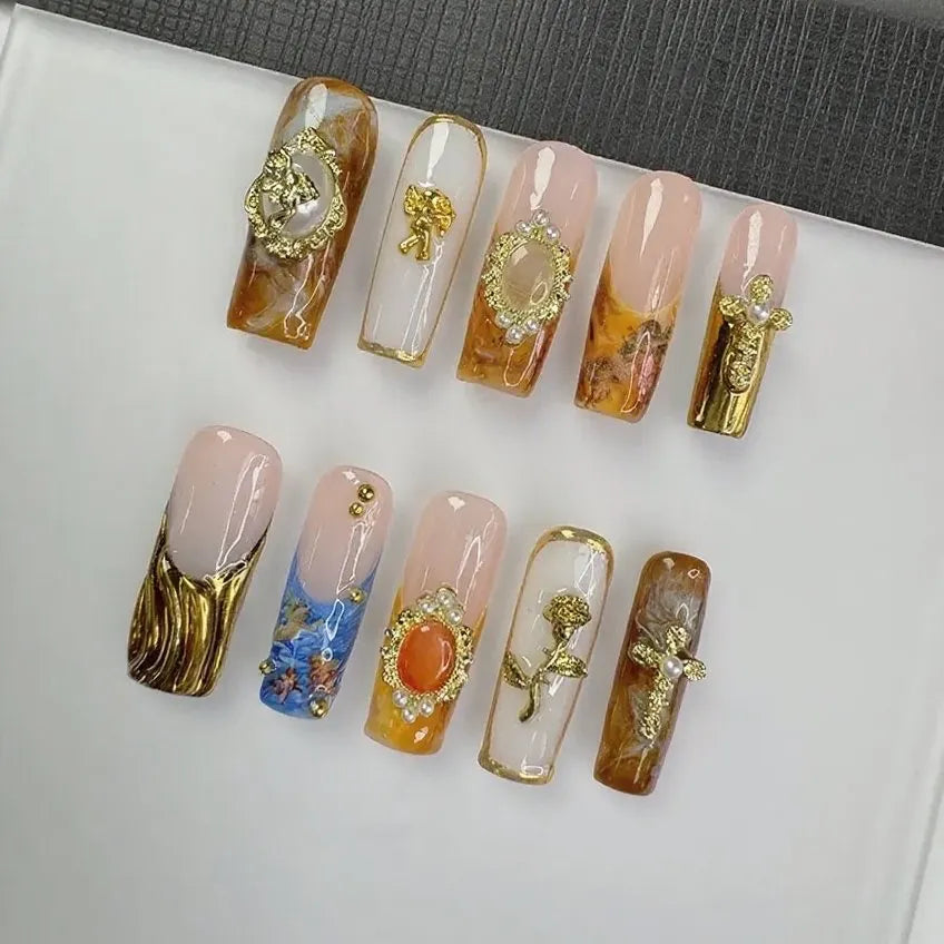 Xiguranail Caramel press on nails, coffin nails,3D false nails, reusable press on nails, nails stickers