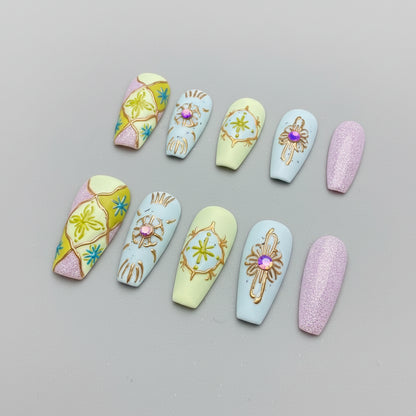 Xiguranail, Handmade press on nails, 3D nail art, blue false nails, reusable press ons, french tip nails, gel nails, acrylic nails