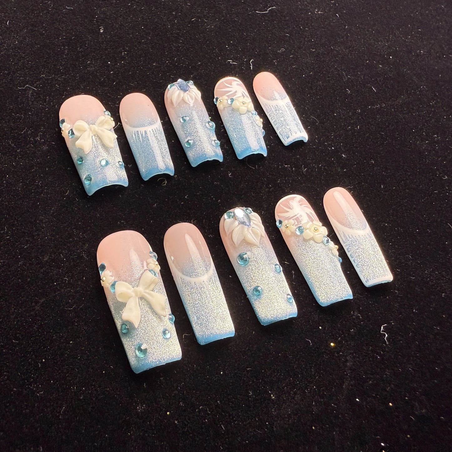 Xiguranail Pink Bow nails, 3D press on nails, reusable nails,coffin false nails, custom press on nails