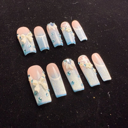Xiguranail Pink Bow nails, 3D press on nails, reusable nails,coffin false nails, custom press on nails