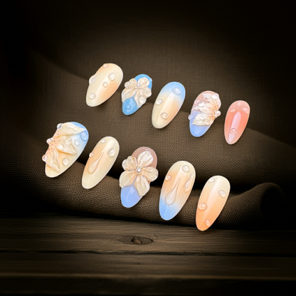 Xiguranail 3D petals nails, gel press on nails, gel nails, french tips, french nails, acrylic nails