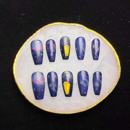 Xiguranail Blue nail art, handmade gel press on nails, girl false nail, acrylic nails, fench tips, french nails