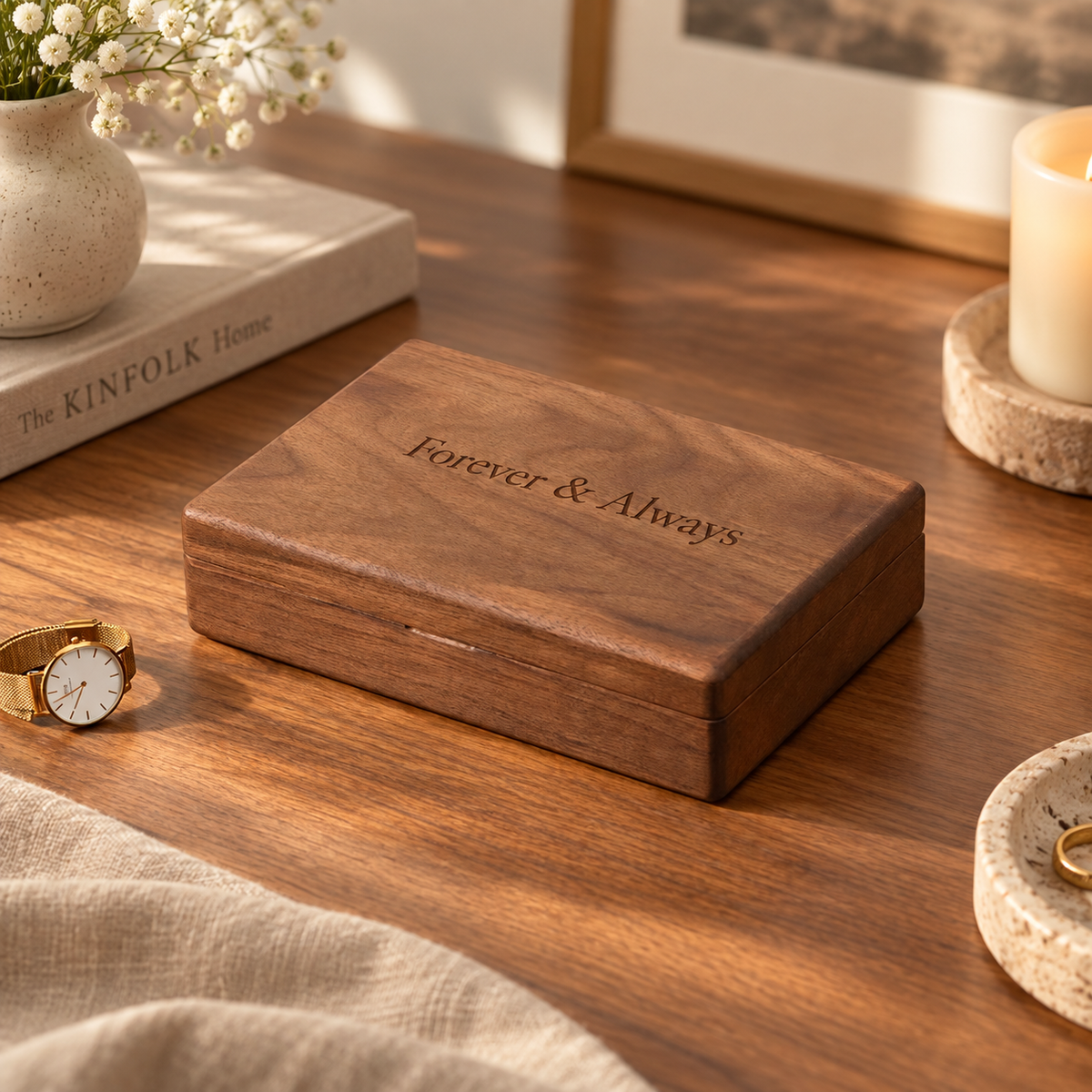 Personalized Black Walnut Wood Jewelry Box