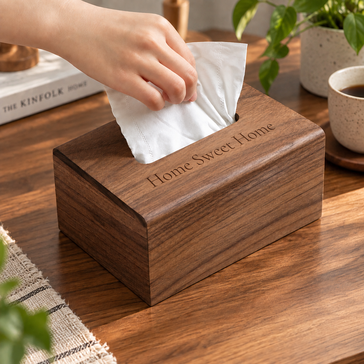 Personalized Black Walnut Wood Tissue Box Cover