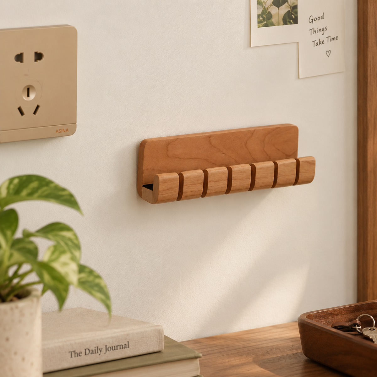 Personalized Cherry Wood Wall-Mounted Cable Holder