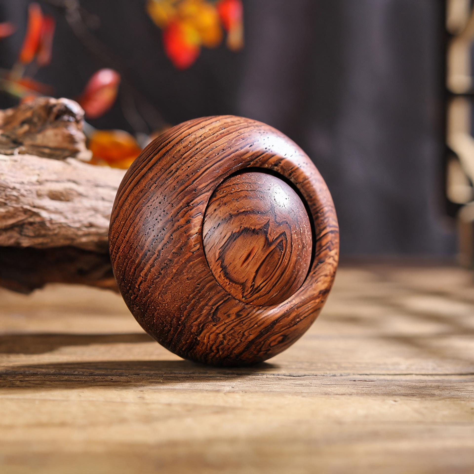 Close-up detail of handcrafted wooden finger spinner finish