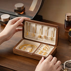 Close-up detail of natural wood grain jewelry gift box
