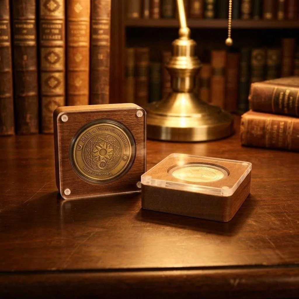 Close-up detail of natural wood grain on solid wood coin display box